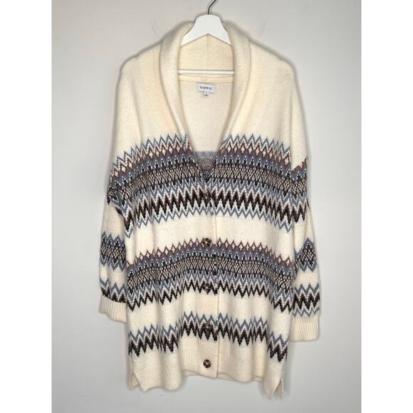 Evereve Mari Fair Isle Belted Knit Cardigan Sweater Cream Multi Women's Small - Picture 3 of 11